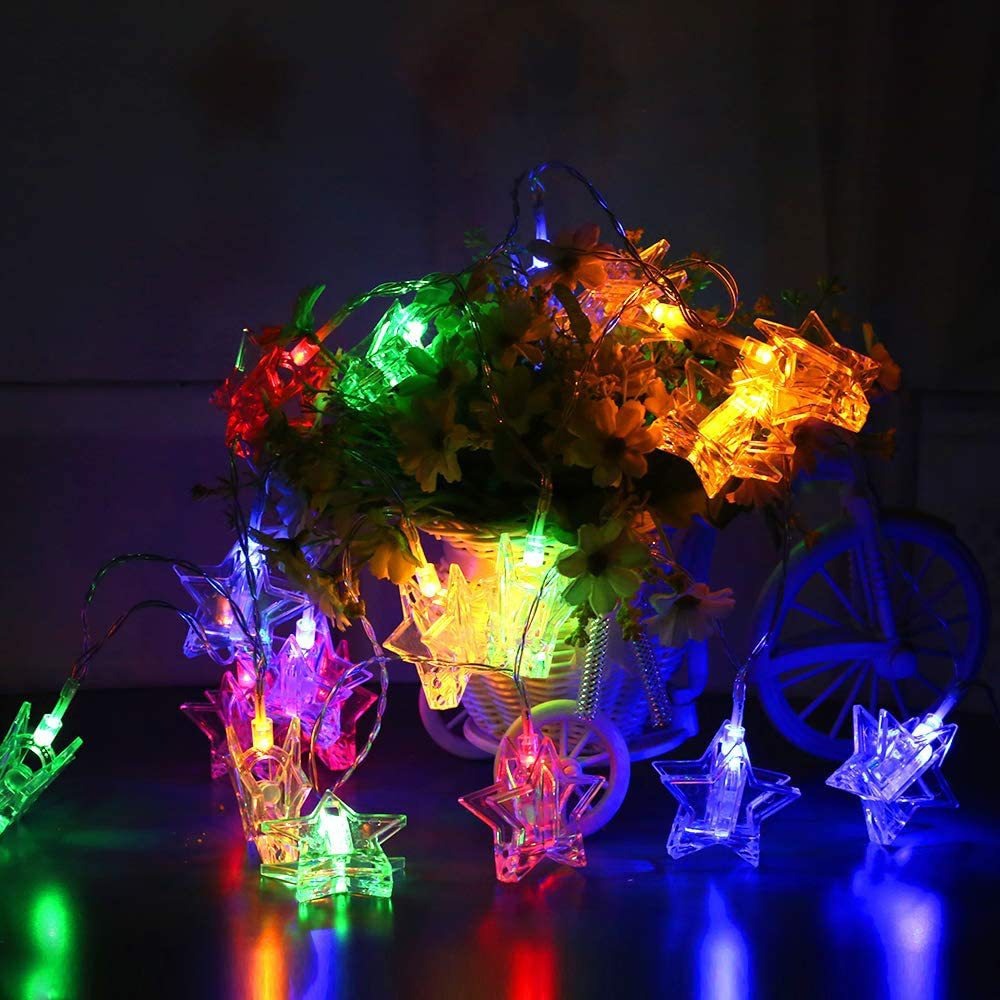 Cross-border hot-selling pentagram LED clip light string, Christmas photo clip decoration light, battery box light string