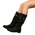 export plus size mid-calf boots for women,  spring/autumn new collection, side zipper ruched slouch boots, flat suede ankle boots