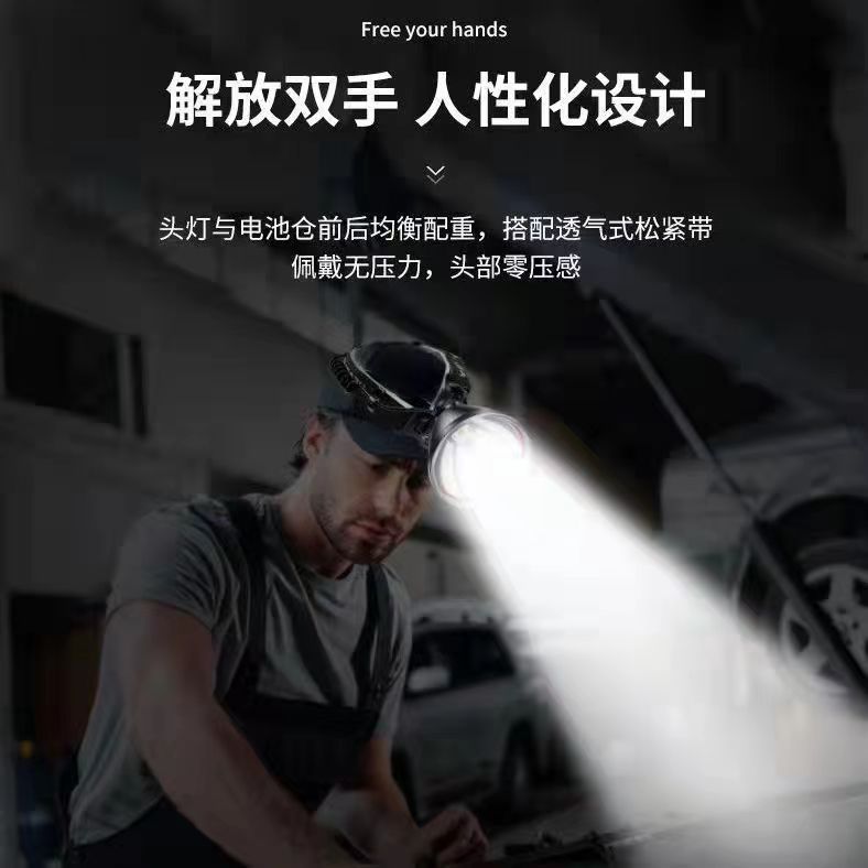 Headlight super bright flashlight rechargeable head-mounted field miner's light led night fishing light household long-range flashlight
