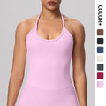 Strappy halter back yoga tank top with padded bra - activewear, casual, compression, quick-dry fitness top for women