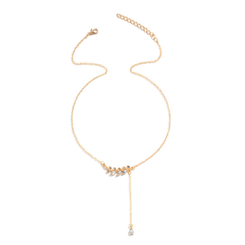 Wholesale alloy pendants - european & american cross-border jewelry - high-end wheat ear tassel adjustable necklace - women's leaf clavicle chain