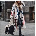 In stock! fashion cross-border fall and winternew arrivalwomen's looseplus sizeprinting windbreaker lapel coatoutwear women