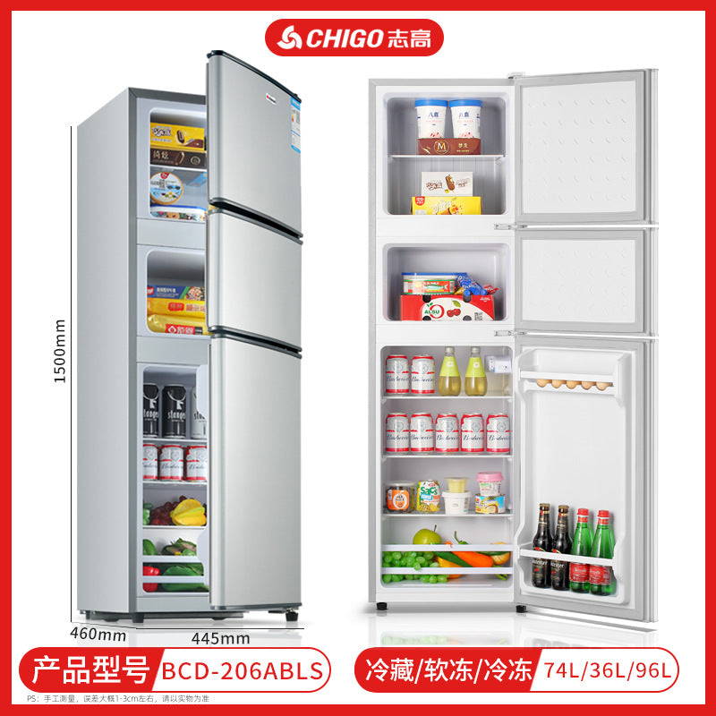 Chigo refrigerator double door refrigeration and freezing dormitory rental room use first class for home small refrigerator two person refrigerator