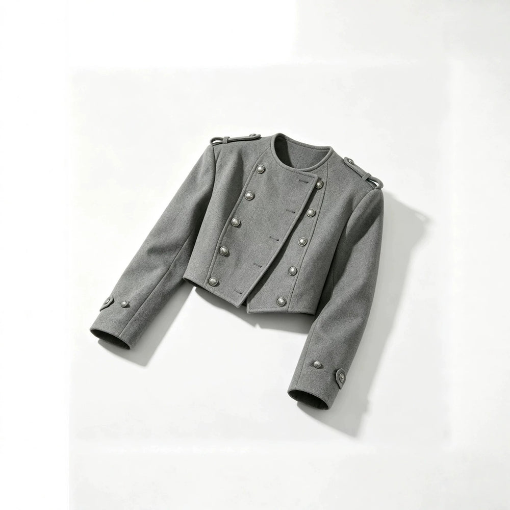 cross-border fashionable and minimalist versatile short chanel-style double-breasted napoleon jacket with round neck