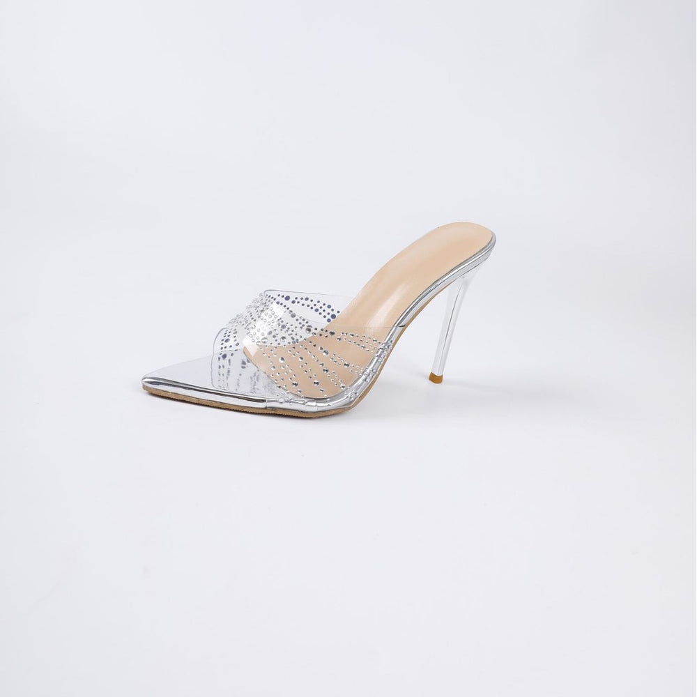 Pointed-toe stiletto sandals with rhinestone embellishments, transparent design, women's summer 2026 new arrivals, high-heeled outerwear, fashionable and versatile, trending online style