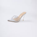 Pointed-toe stiletto sandals with rhinestone embellishments, transparent design, women's summer 2026 new arrivals, high-heeled outerwear, fashionable and versatile, trending online style