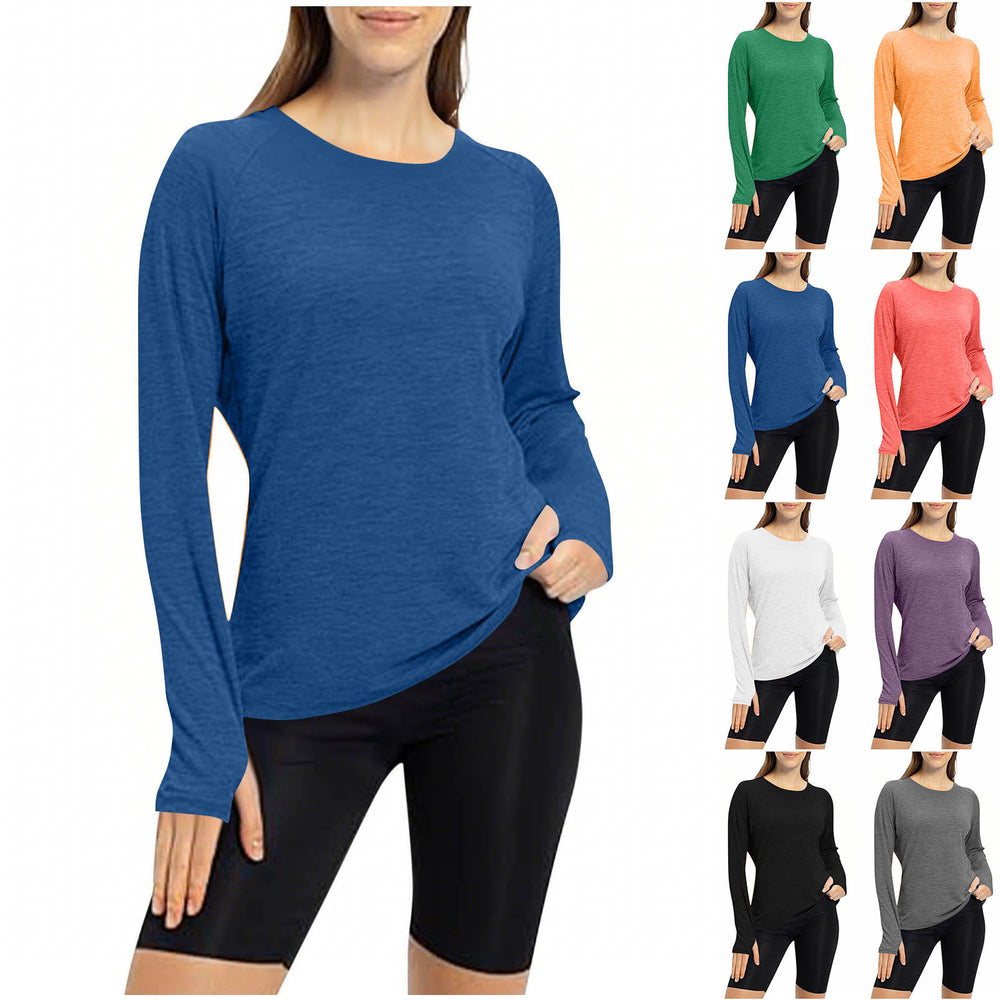 cross-border round neck finger sleeve yoga long sleeve training running sports top t-shirt for women