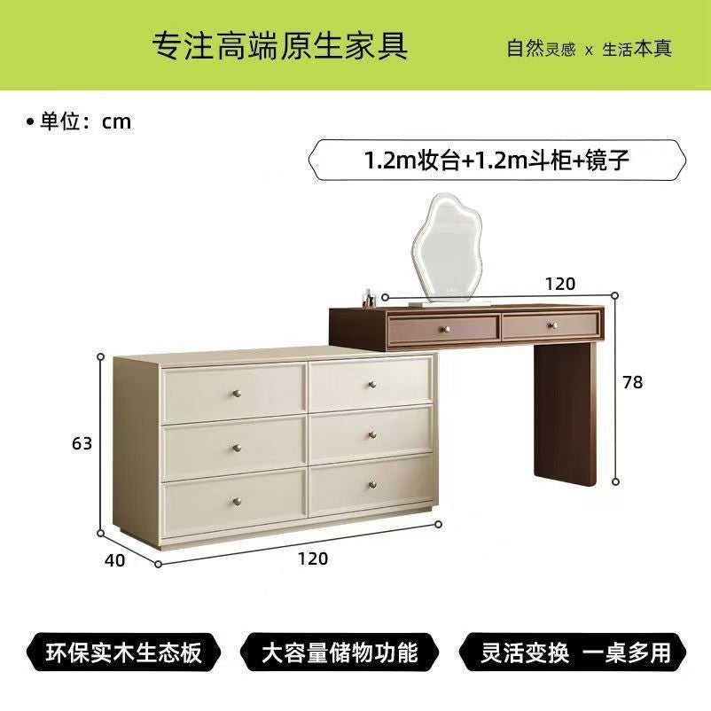 Solid wood dressing table, chinese style, light brown walnut, song style telescopic small apartment bedroom chest of drawers all-in-one dressing table