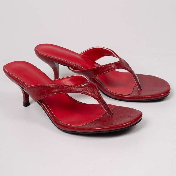 High-heeled flip-flops for women  summernew arrivaloutwearplus sizefashion thin heel clip toe lazy slip-on slippers