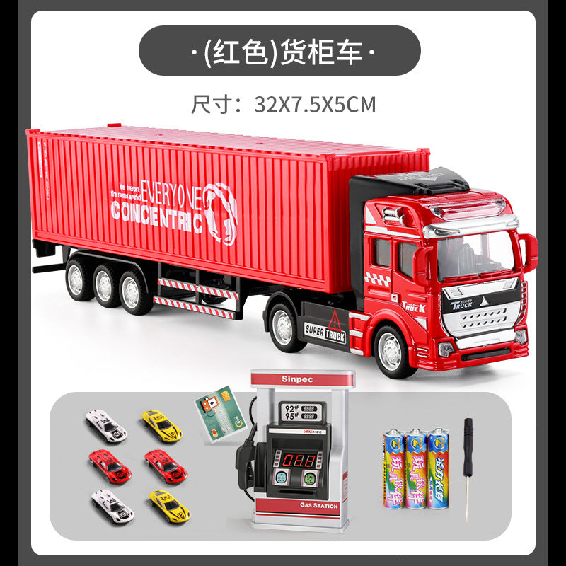 Die-cast alloy semi-truck toy - kids' playset with trailer, container transport, and realistic container model - perfect for young truck enthusiasts!