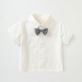 summer gentleman's kids' outfit: preppy style short-sleeve shirt and overalls two-piece set - wholesale for boys