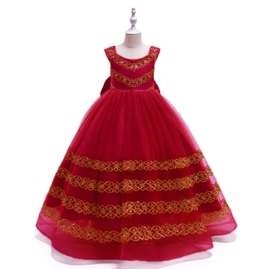 Amazon long embroidered children's dress princess gown girls' runway flower girl evening dress children's gown