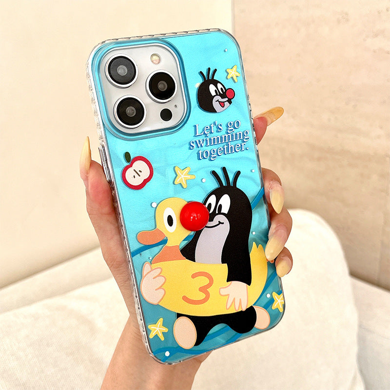 Fyd ripple texture case for apple 16 pro, cute mole swimming phone case, iphone xr bead protective cover