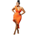 X5907   fashion new product pure colorv neck sleeveless chest wrap feather asymmetrical midi skirt dress