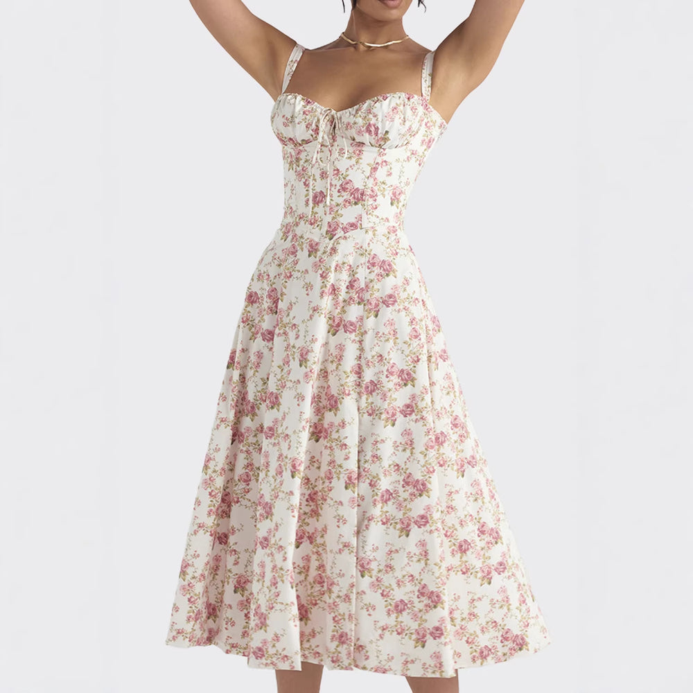 cross-border european and american women's clothing: new summer long dress - printed, cinched waist, sleeveless cami, sexy dress