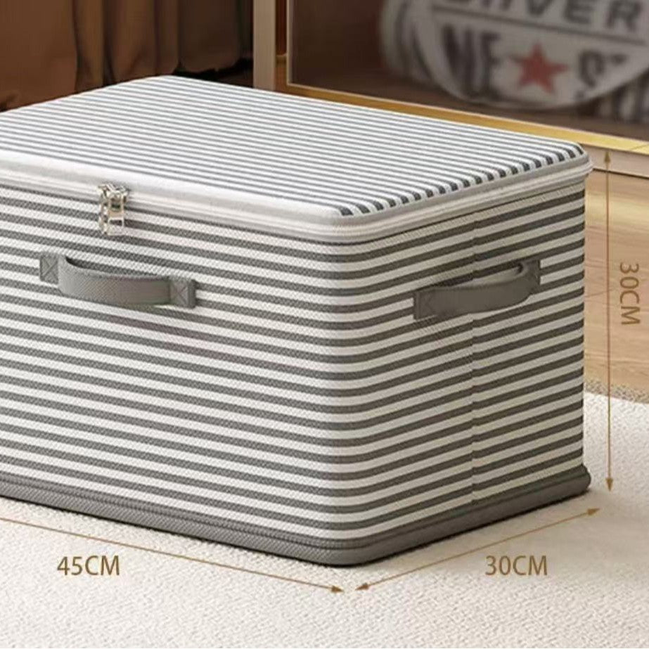Non-woven fabric with lid clothing storage box household folding storage box striped storage box wardrobe storage zipper box