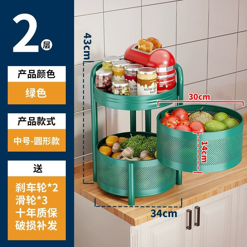 360-degree rotating vegetable organizer, kitchen floor-standing multi-tier round storage rack, dedicated basket storage for vegetables