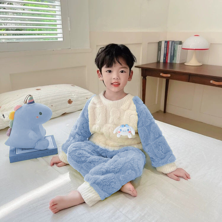 【candy colors】girls' winter flannel pajama set - kids' cartoon fleece-lined warm loungewear for boys and girls