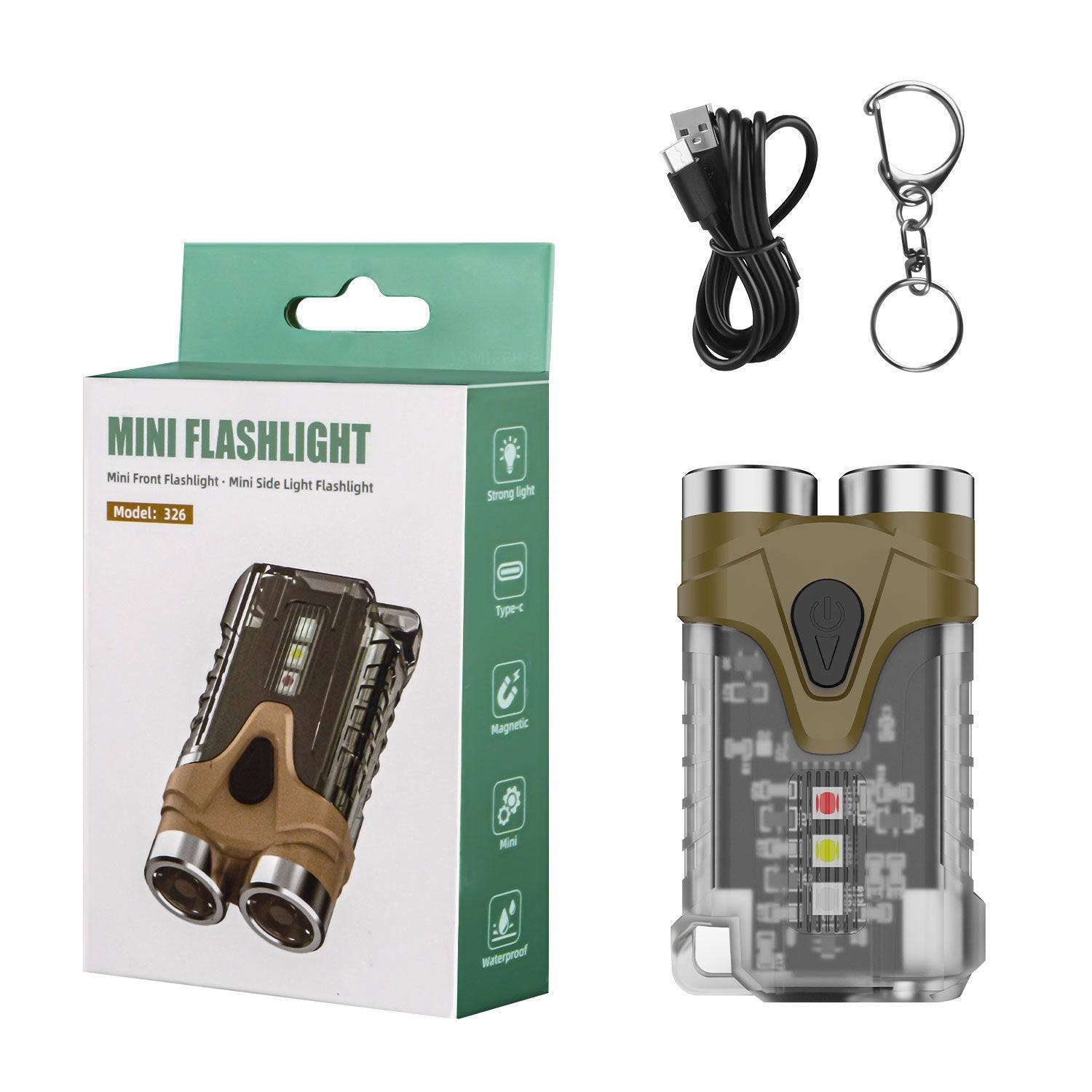 Cross-border new keychain light Type-C charging outdoor highlight small steel cannon dual light source strong light mini flashlight