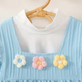 Autumgirldress sky blue cute flying sleeves knittingstereo flower embroiderlong sleeves bottom shirttwo-piece set