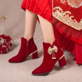 Wedding shoes and boots 2024 new arrival engagement toast red thick heel bridal shoes xiuhe chinoiserie high heels short boots