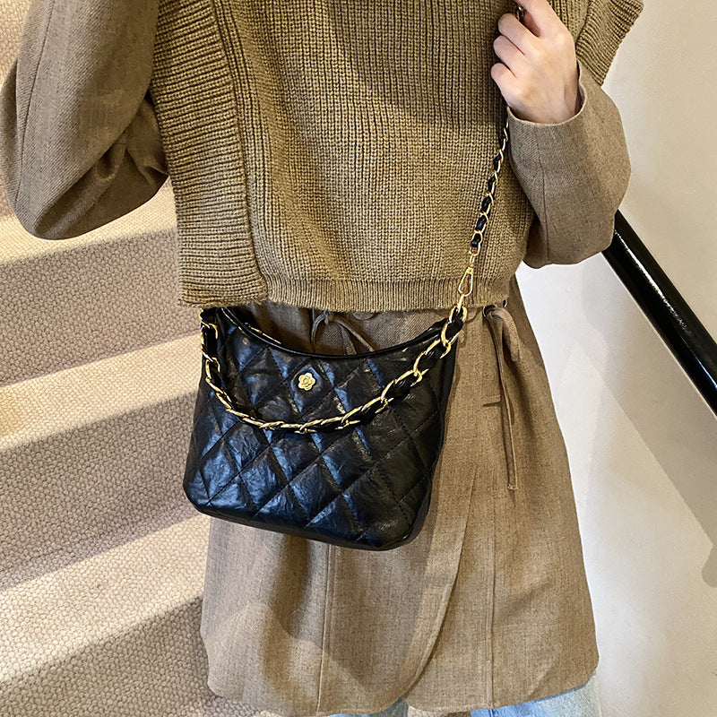 Rhombus chain bag women's 2023 new trendy fashion retro underarm bag niche texture shoulder bag crossbody bag