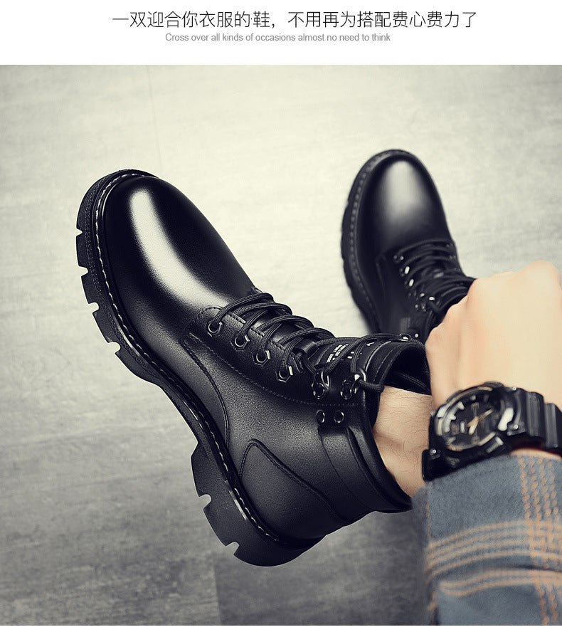 Boots men's spring 2025 new arrival high-top british style black workwear motorcycle leather boots spring & fallcasual leather shoes