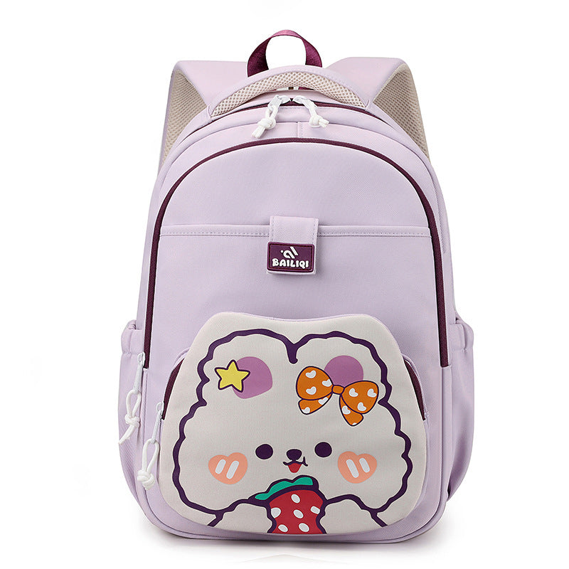 Elementary school backpack - cute cartoon rabbit design, multiple pockets, easy to clean, shape-retaining, dopamine color scheme, water-resistant backpack
