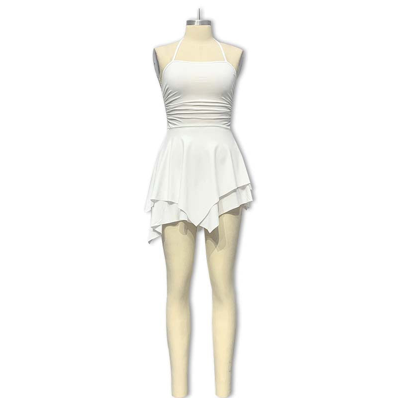 cross-border e-commerce european and american women's solid color halter neck ruched irregular short dress