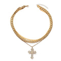 Wholesale gold cross necklace - cross-border hot seller, multi-layered stackable diamond-studded jewelry, women's creative minimalist alloy necklace