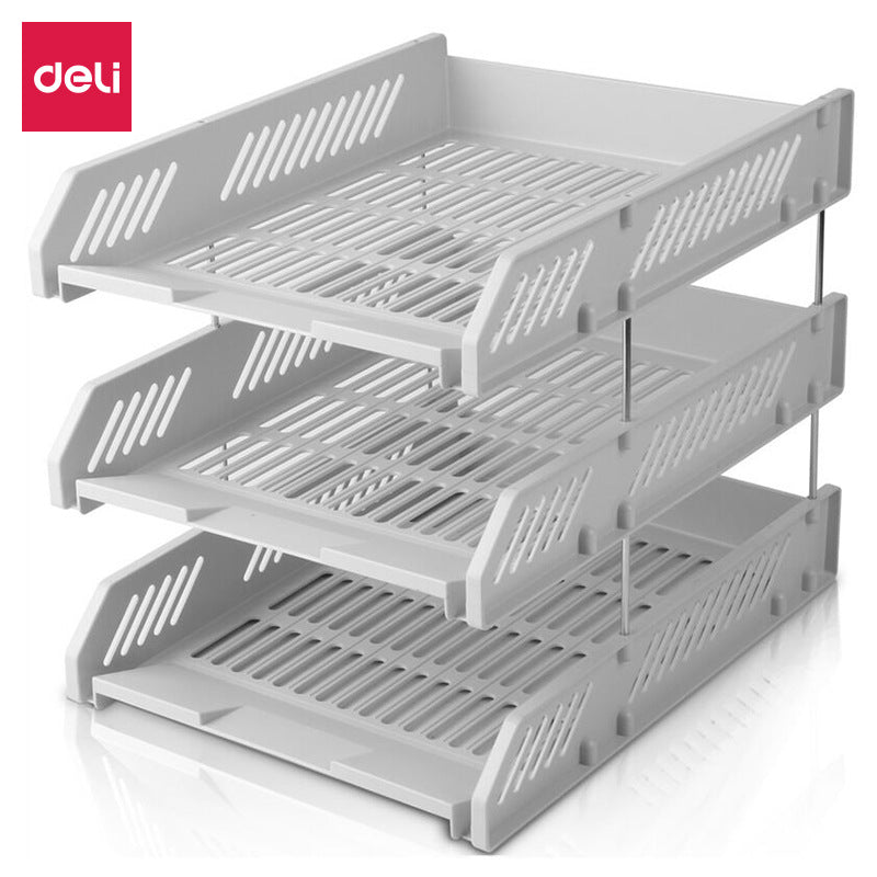 Deli 9209 Office File Block Triple File Box Three Layer File Rack File Basket Data Rack File Block Wholesale