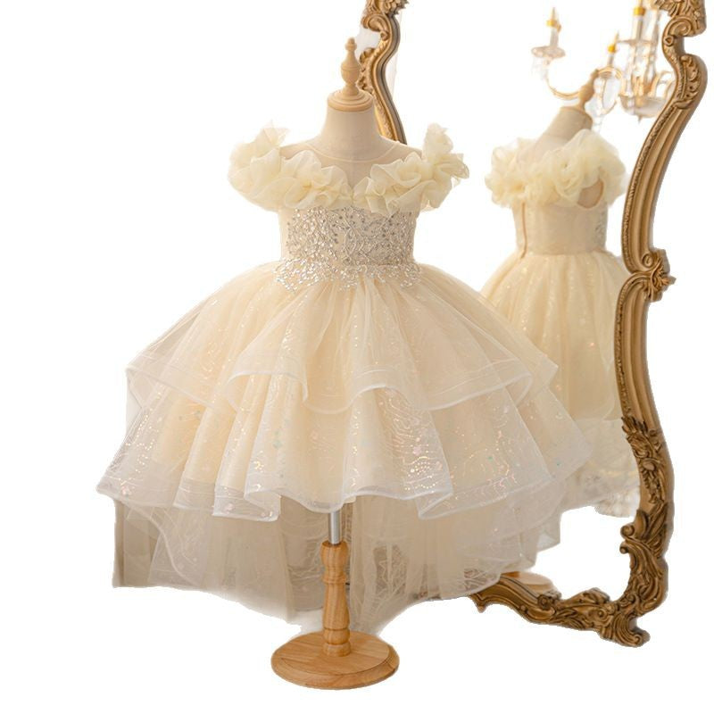 hot-selling girl's dress with train, princess dress, host, piano performance, birthday, classy, children's day performance clothing