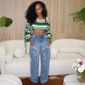 European and american style straight-leg jeans -  cross-border women's fashion streetwear button & patch high-waisted casual pants
