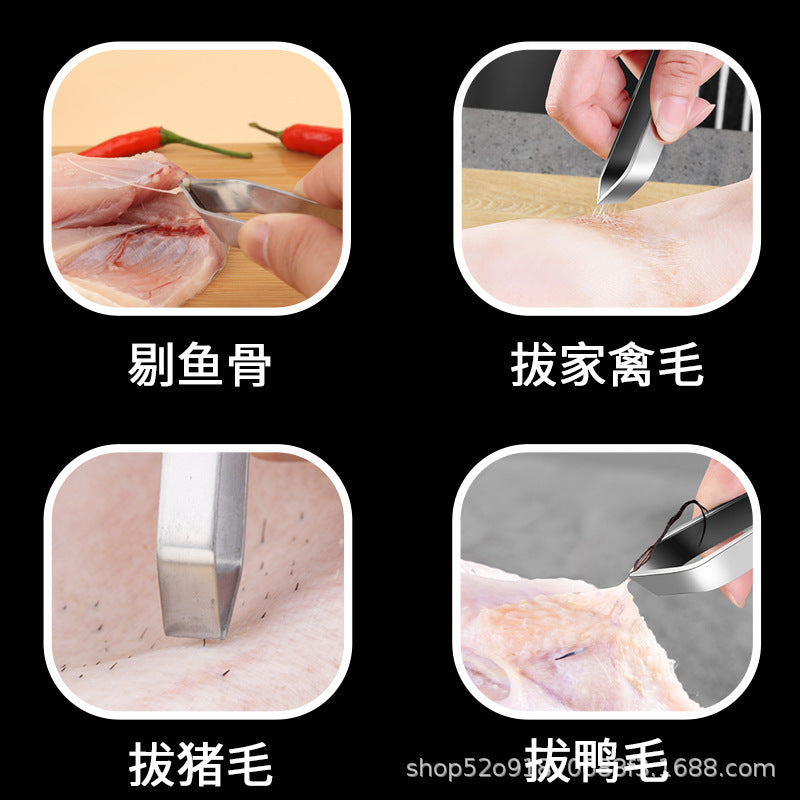 Multifunctional stainless steel hair remover thickened oblique flat mouth for home kitchen tool fish bone pig hair clip food clip