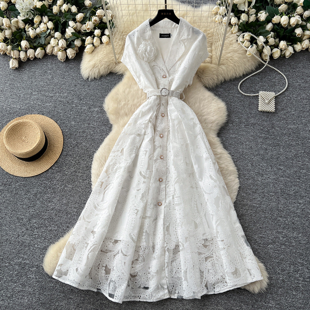 French chic lace 3d floral cutout dress - new high-waisted, slimming, elegant maxi dress for women