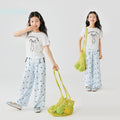 Girls' summer short-sleeve and pants set,  new style, kids' bowknot slim-fit two-piece set, comfortable children's clothing