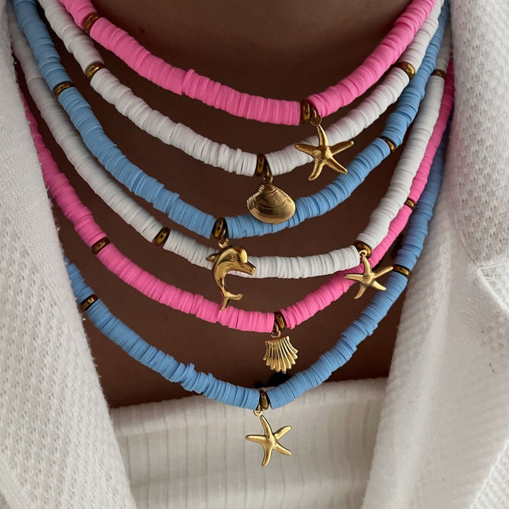 Colorful string necklace wholesale cross-border marine style starfish shell dolphin necklace niche design sense stacked necklace