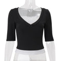 Amazon women's clothing  summer new fashion trendy versatile slim-fit elegant solid color short-sleeve top two-piece set