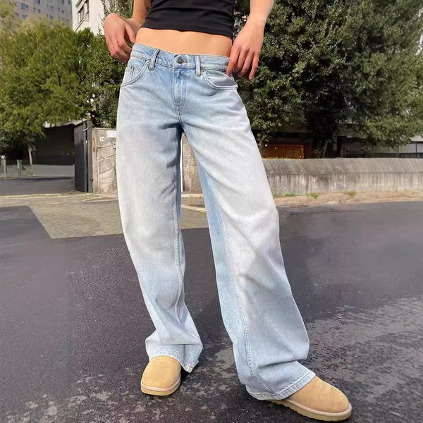 European and American washed retro old straight high waist wide legs loose drape versatile jeans