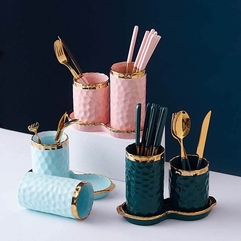 Nordic creative ceramic chopstick cage drain tableware knife fork spoon chopsticks kitchen storage tube for home drain chopstick cage tube