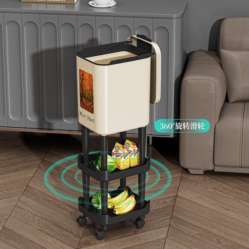 No-bending, high-style new tall kitchen trash can, household large-capacity wheeled and movable sanitary bin