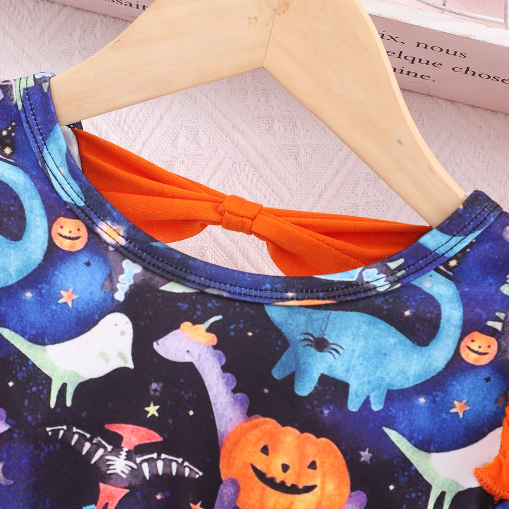 new arrivals: autumn/winter long-sleeve dress with bow and pumpkin/halloween print for toddlers and young children - dropshipping available