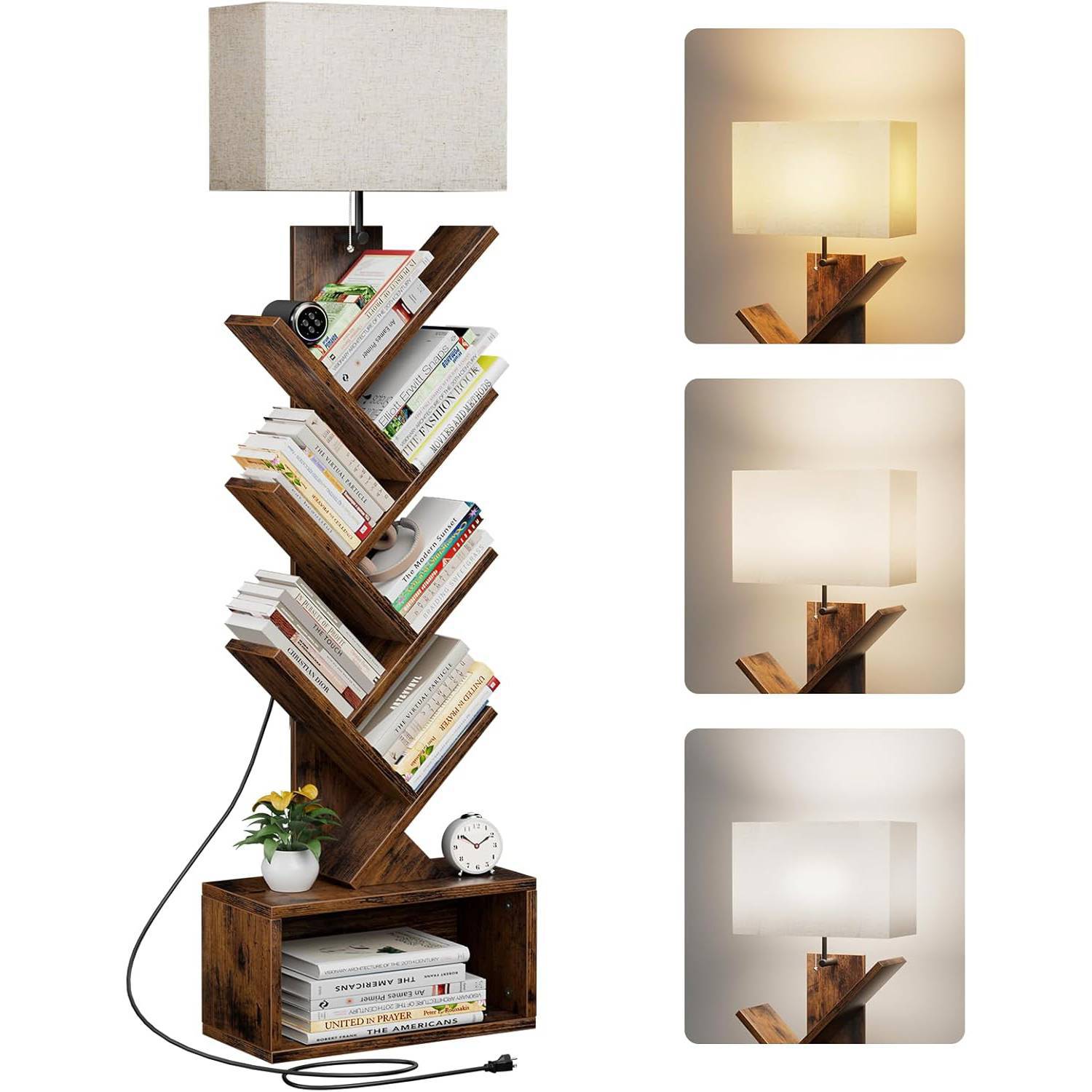 Wooden bookshelf Creative tree-shaped floor-to-ceiling shelf Household living room storage rack Corner bookcase Children's storage cabinet