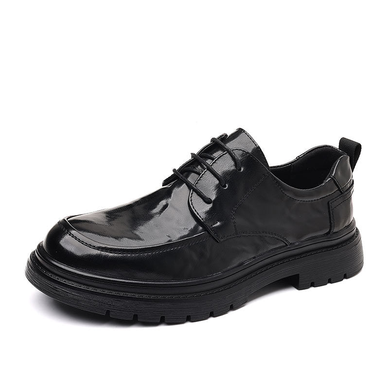 Genuine leather men's business casual dress shoes - thick sole black oxfords for work, meetings, and weddings - lace-up leather shoes