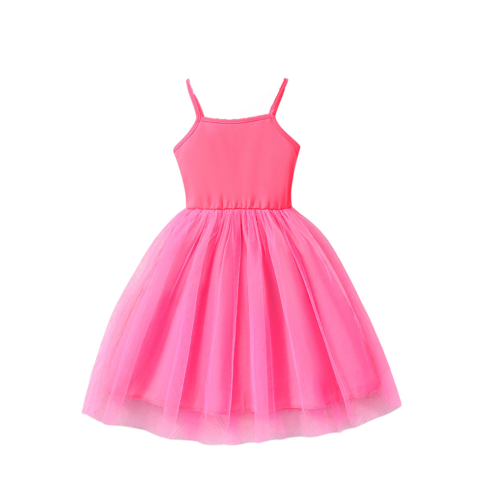 Girls' solid color camisole dress with mesh overlay (toddler/child)