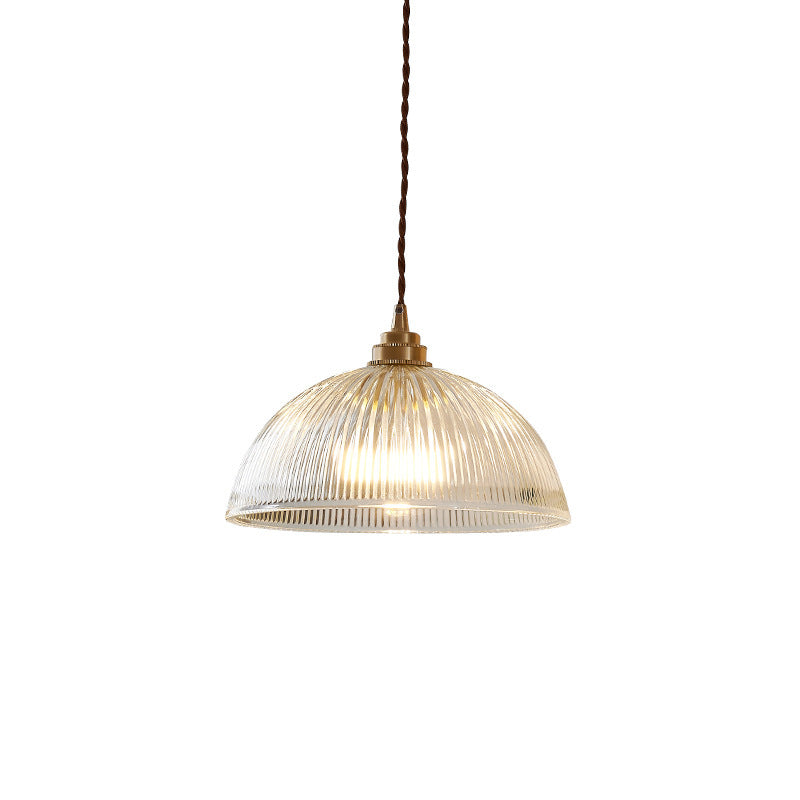 Zhongshan lamps, Nordic style restaurant bar balcony personalized minimalist single-head chandelier brass striped glass chandelier