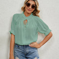 fashion cross-border trade  new independent station lace-up princess sleeve pleated chiffon top for women