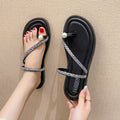 Summer new arrivals: french-inspired flat sandals for casual getaways - stunning, ethereal style, women's outdoor fashion slides with rhinestone accents