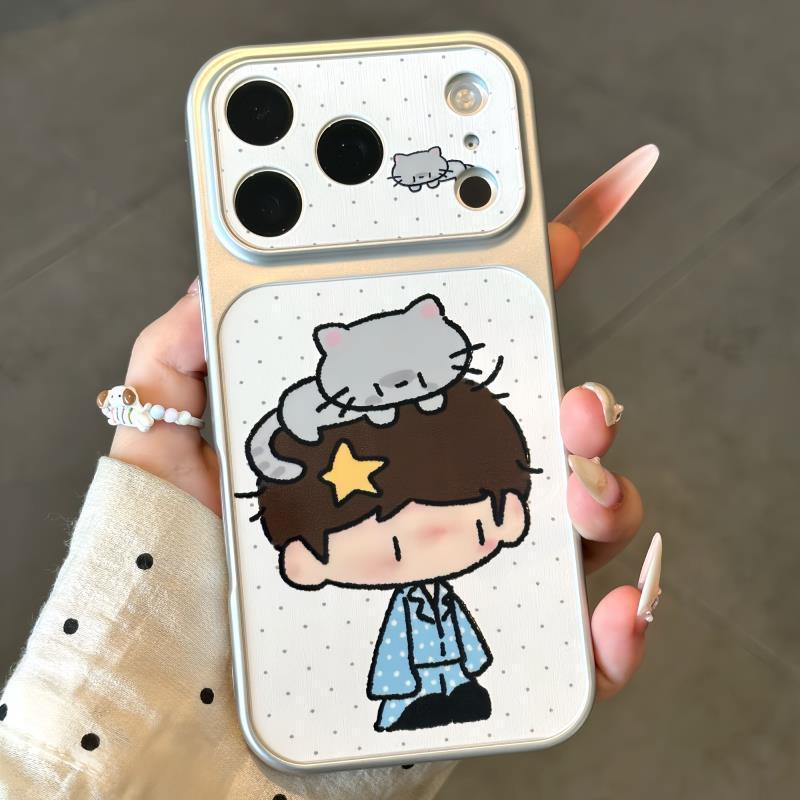 Polka dot pajama couple animal-themed phone case for apple 17, soft and cute iphone 16 large window electroplated case 15