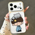 Polka dot pajama couple animal-themed phone case for apple 17, soft and cute iphone 16 large window electroplated case 15